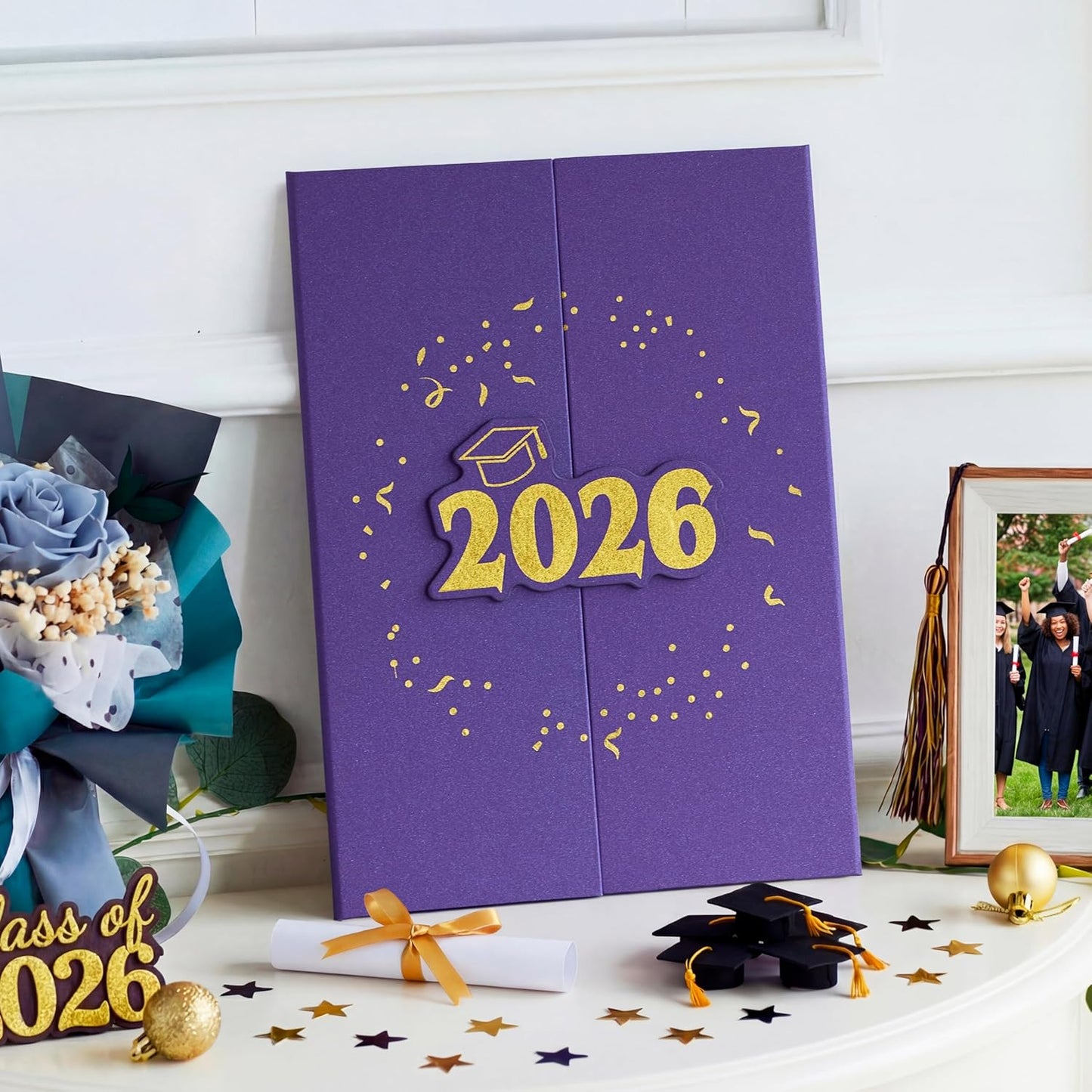 JOYIN 2026 Graduation Guest book Alternative, 12" Blue & Gold Graduation Party Decorations Signature Congrats, Class of 2026 Grad Card for High School College Grad Gift, Party Guest Signing Cardboard