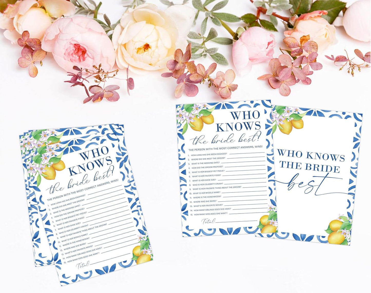 Mediterranean Lemon Bridal Shower Bingo Game with Blank Squares, Pack of 30 Game Cards, Bridal Shower Decorations, Wedding Engagement Decor, Bachelorette Party Supplies - KR30