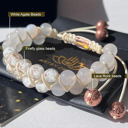 ARTSY Crafts Glow in The Dark Firefly Beads Bracelets, 7 Chakras Crystal Mermaid Glass Beaded Bracelets for Anti Anxeity Healing Energy Money Wealth Abundance Stackable Bangle Wristband