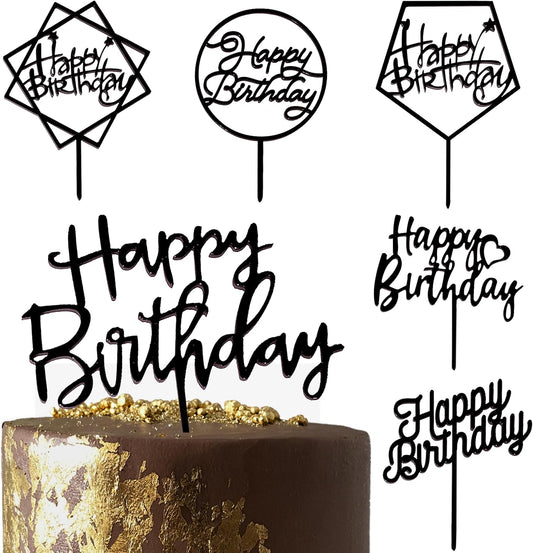 6-Pack Gold Cake Topper Set, Double-Sided Glitter, Acrylic Happy Birthday Cupcake Toppers, Birthday Decorations for Children or Adults.