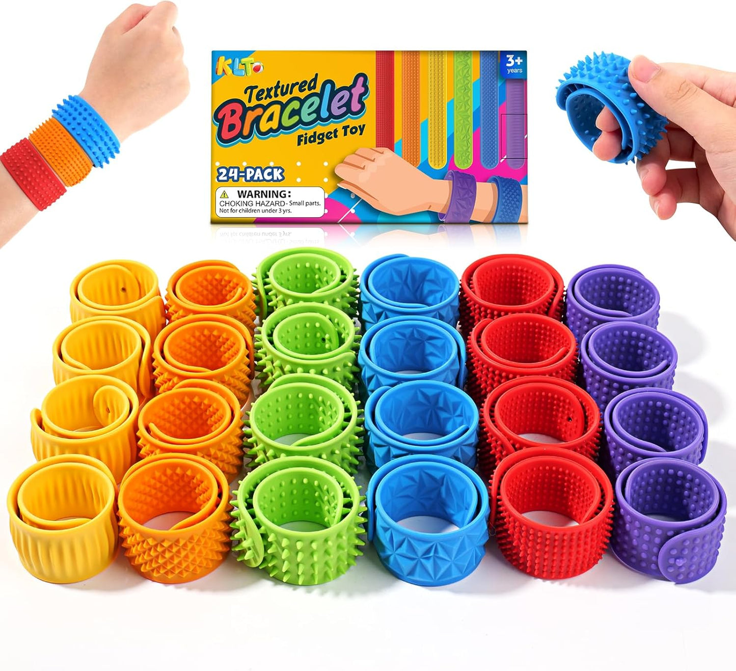 24 Pcs Fidget Toys for Kids Bulk: Sensory Silicone Slap Bracelets, Quiet Travel Toys for Car Rides & Airplanes, Classroom Rewards, Summer Camp Prizes, Party Favors & Goodie Bag Stuffers