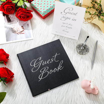 Wedding Guest Book with Pen and Table Cards, 9 x 9 Inch Guest Book Wedding Reception 50 Sheets Sign in Book Wedding Memory Book for Wedding Party Bridal or Baby Shower Guest Visitor (Elegant Style)
