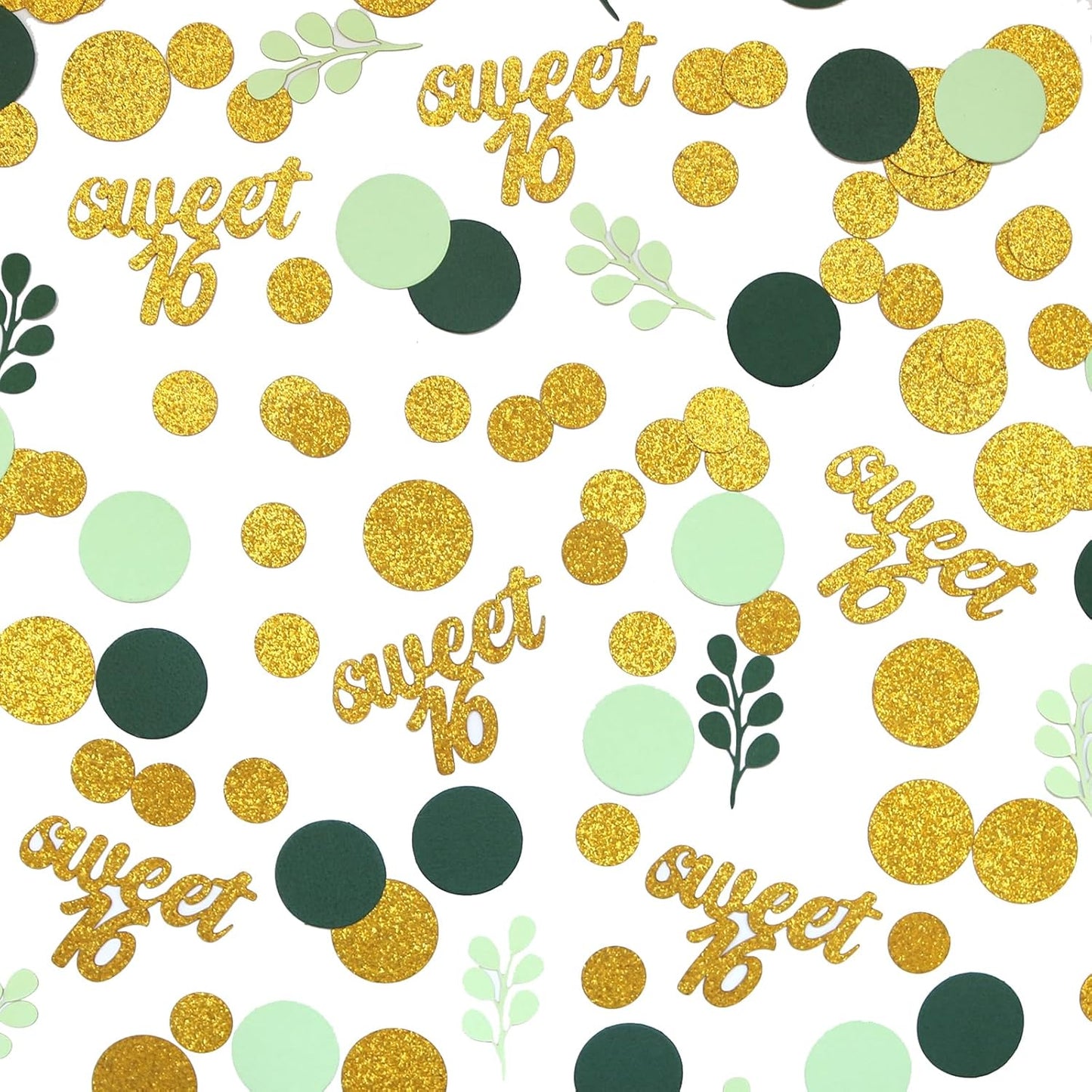 300PC Greenery Happy Birthday Confetti for Table Gold Glitter and Sage Green Birthday Party Decorations for Kids/Adult