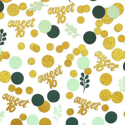 300PC Greenery Happy Birthday Confetti for Table Gold Glitter and Sage Green Birthday Party Decorations for Kids/Adult