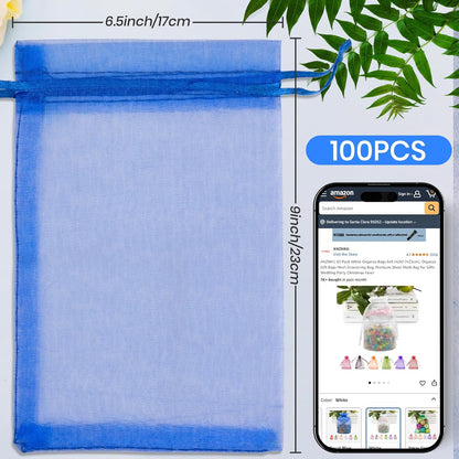 ANZNKU 50PCS Organza Bags 6x9 Large White Gift Bags for Candy Goodie Sachet Jewelry, Mesh Bag Drawstring Sheer Packaging Pouches for Wedding Favors Mother's Day Birthday Party Baby & Bridal Shower