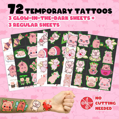 96 PCS Pig Party Favors Set – 72 Pre-Cut Temporary Tattoos & 24 Slap Bracelets for Kids, Cute Farm Birthday Decorations, Barnyard Party Supplies & Classroom Rewards