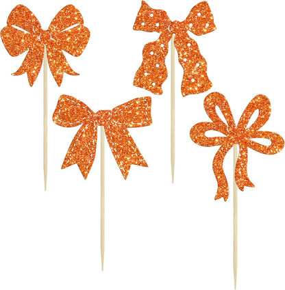 Ephlyn 24Pcs Pink Bow Cupcake Toppers Bow Birthday Cake Topper Girls Birthday Party Decorations Bowknot Cupcake Decorations for Bridal Wedding Themed Party Multi