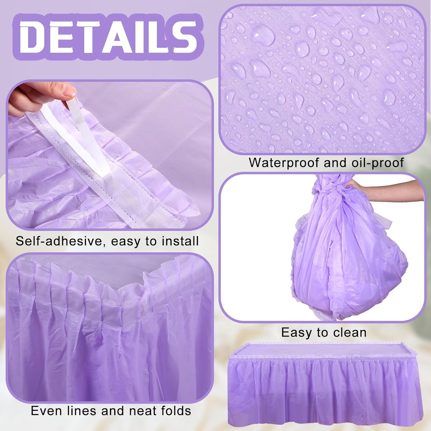 Oudain 6 Pcs Plastic Table Skirts and Stainproof Table Cloths 54 x 108 in Plastic Ruffle Tablecloth 168 x 29 Inches Disposable for Wedding Baby Shower Valentine Spring Easter Party(White)