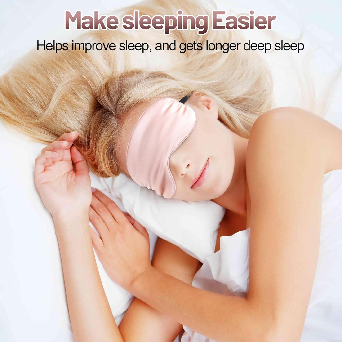 Silk Eye Mask with Adjustable Strap, Satin Blackout Sleeping Mask for Men&Women, Comfortable Blindfold Eyeshade for Night Sleep(Blue)