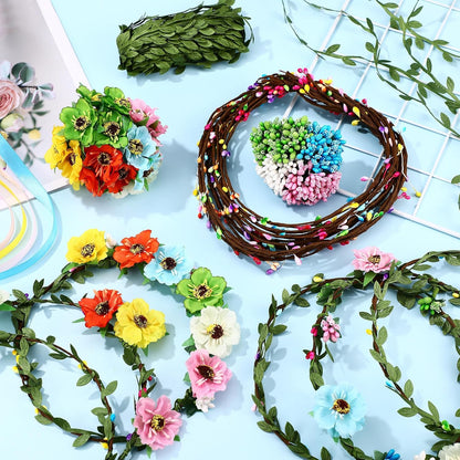 Zeyune 20 Sets Spring Tea Party Favor Flower Crowns Making Kit, Make Your Own Flower Crown Wreath Garland Headbands Craft Kit Handmade DIY Fairy Floral Hair Accessories Gift for Women(Daisy)