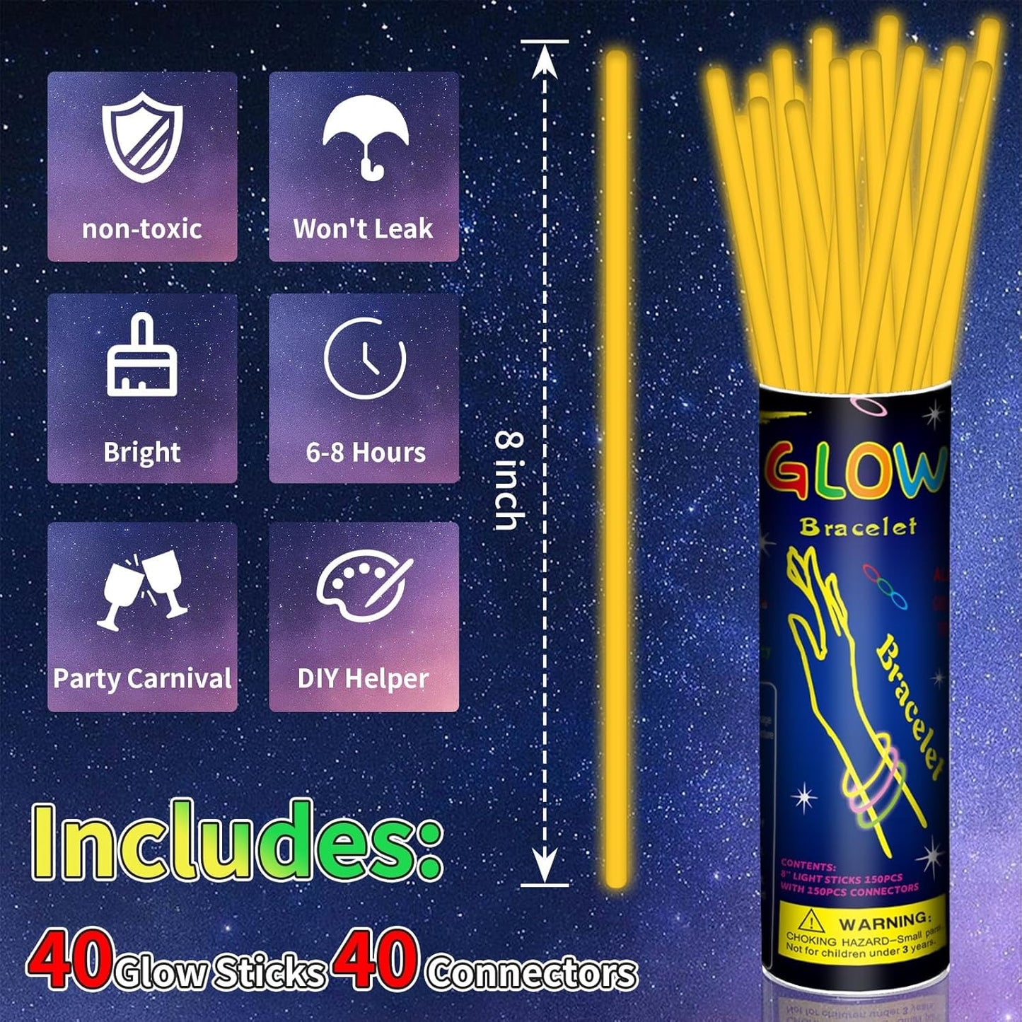 40 Pack 8” Red Glow Sticks Bracelet Necklaces Bulk with 40 Connectors Neon Glow In The Dark Party favors Supplies for Holiday Birthday Party Decoration (Red)