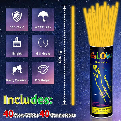 40 Pack 8” Red Glow Sticks Bracelet Necklaces Bulk with 40 Connectors Neon Glow In The Dark Party favors Supplies for Holiday Birthday Party Decoration (Red)