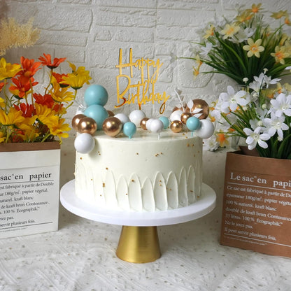 Khaki Balls Cake Topper Boho Grass Cake topper Khaki White Gold Pearl Balls Happy Birthday Cake Decorations for Wedding Birthday Boho Themed Supplies (Khaki)
