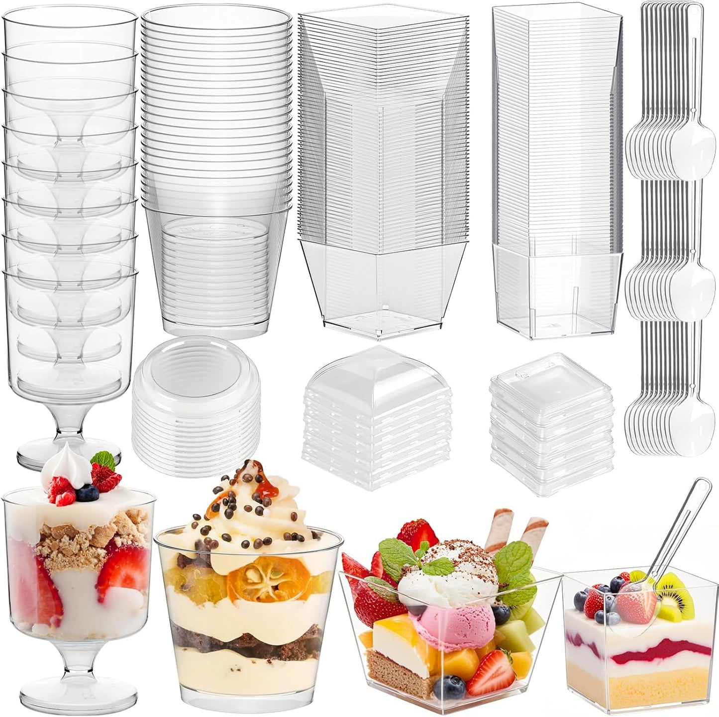 LifeIdeas 380 Pack Mini Dessert Cups with Spoons and lids, 5 oz Mini Clear Parfait Cups, Shooters Cups for Party, Round Yogurt Cups, Reusable Fruit Ice Cream Cake Pudding Cups