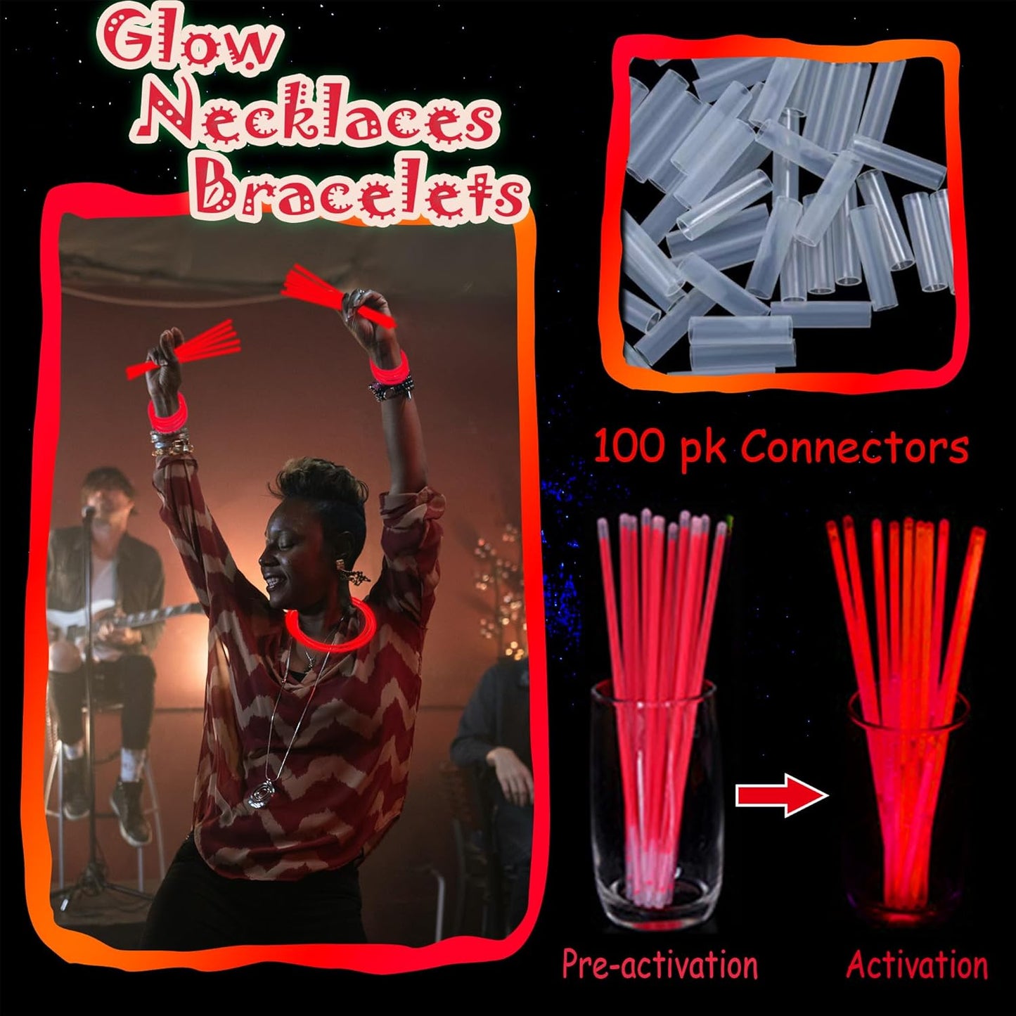 100 pk 8" Glow Sticks Bulk Party Favors, Light up Glow Necklaces & Bracelets in the Dark Party Supplies For Christmas Halloween 4th of July Birthday Neon Party (100 * Blue)