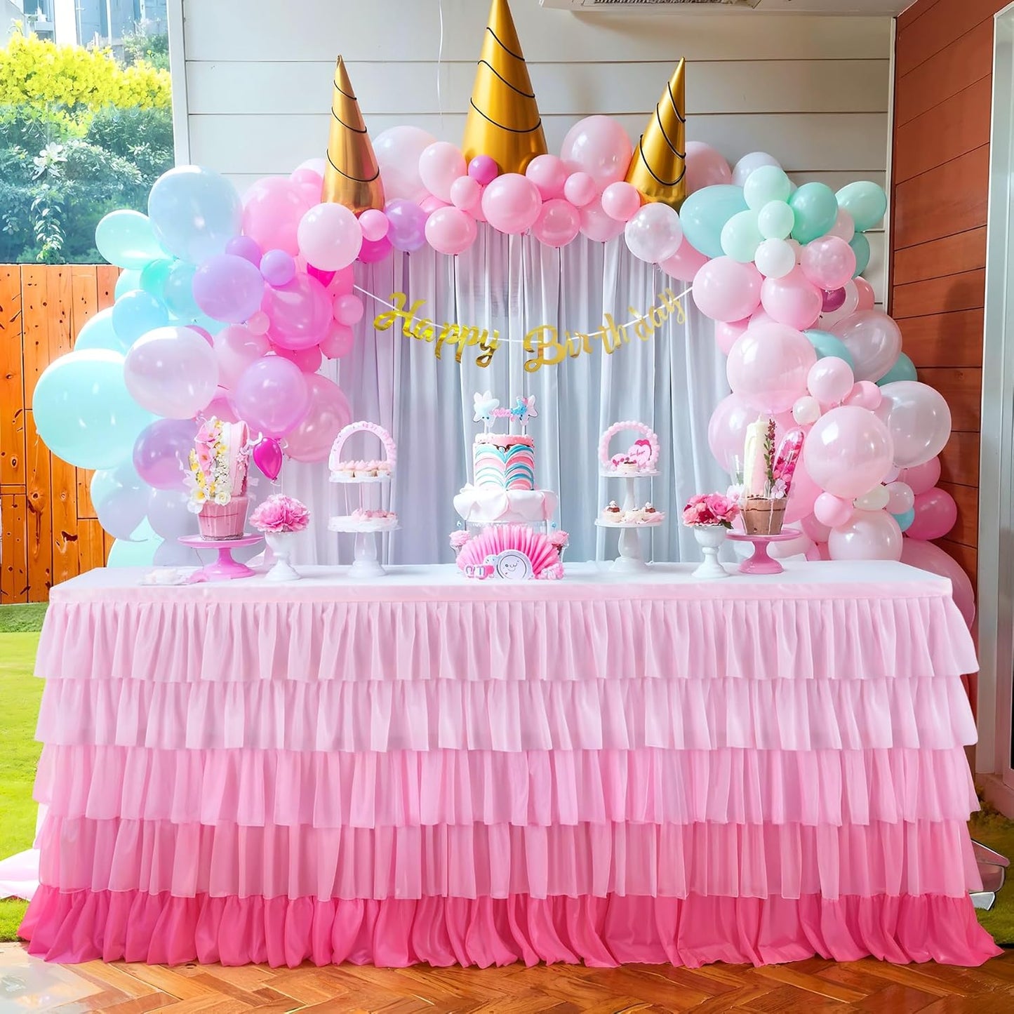 6ft Rainbow Tutu Table Skirt for Rectangle Round Tables Chiffon Table Cloth for Birthday Party Decorations Baby Shower Parties Ruffle Table Skirting