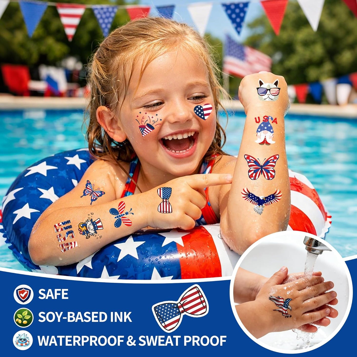 120 PCS Glitter Summer Temporary Tattoos For Kids - Hawaiian Luau Party Favors, Adults Bulk Fun Pool Party Supplies and Tropical Beach Theme Waterproof Decorations