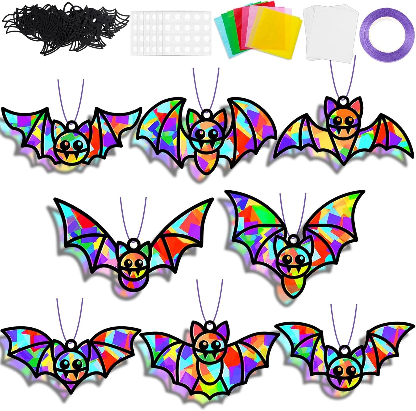 QOUBAI 32 Sets Stars Suncatchers Craft Back to School DIY Stained Glass Window Patriotic 4th of July Paper Craft Home School Classroom Decor Kid Birthday Gift Creative Art Activity Game - Colors A