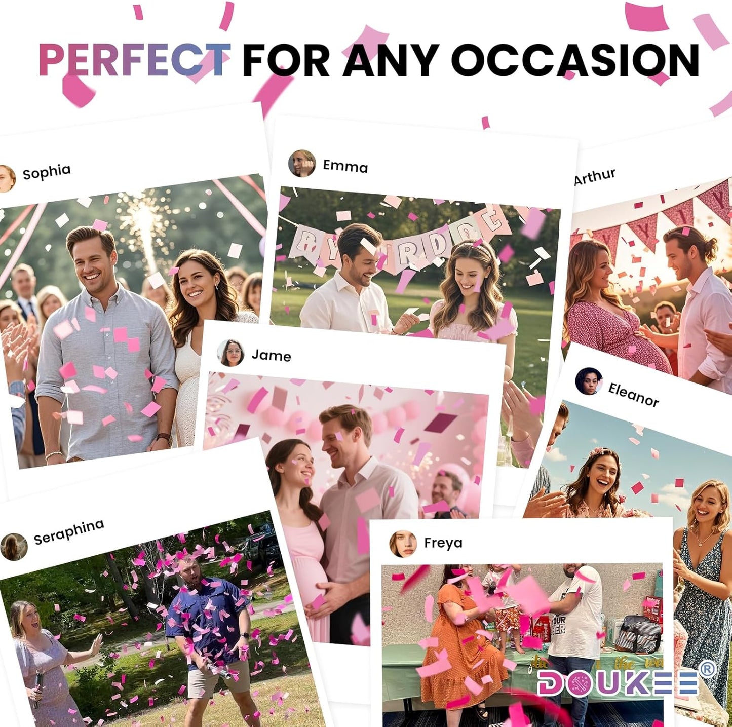 Gender Reveal Pink Confetti Cannon, DOUKEE Baby Shower Pink only Biodegradable Confetti Poppers for Girl Baby Reveal Party - 2 Set