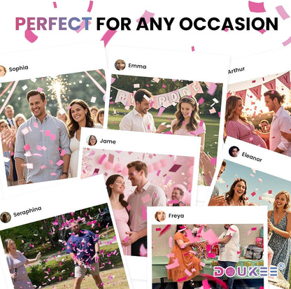 Gender Reveal Pink Confetti Cannon, DOUKEE Baby Shower Pink only Biodegradable Confetti Poppers for Girl Baby Reveal Party - 2 Set