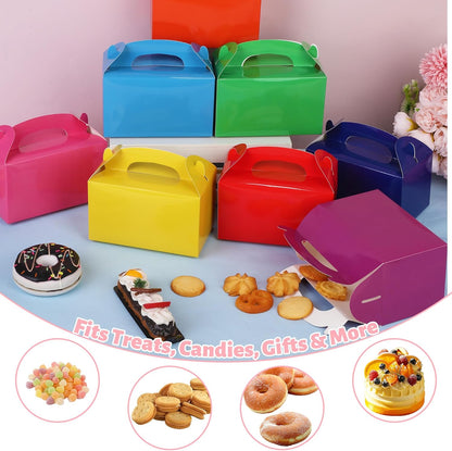 MIMIND 32 Pack Rainbow Party Favor Boxes Gable Treat Boxes with Handles 6 x 3.5 x 3.5 Inches Gift Birthday Goodie Boxes for Cookies Candies for Wedding Baby Shower Party Supplies