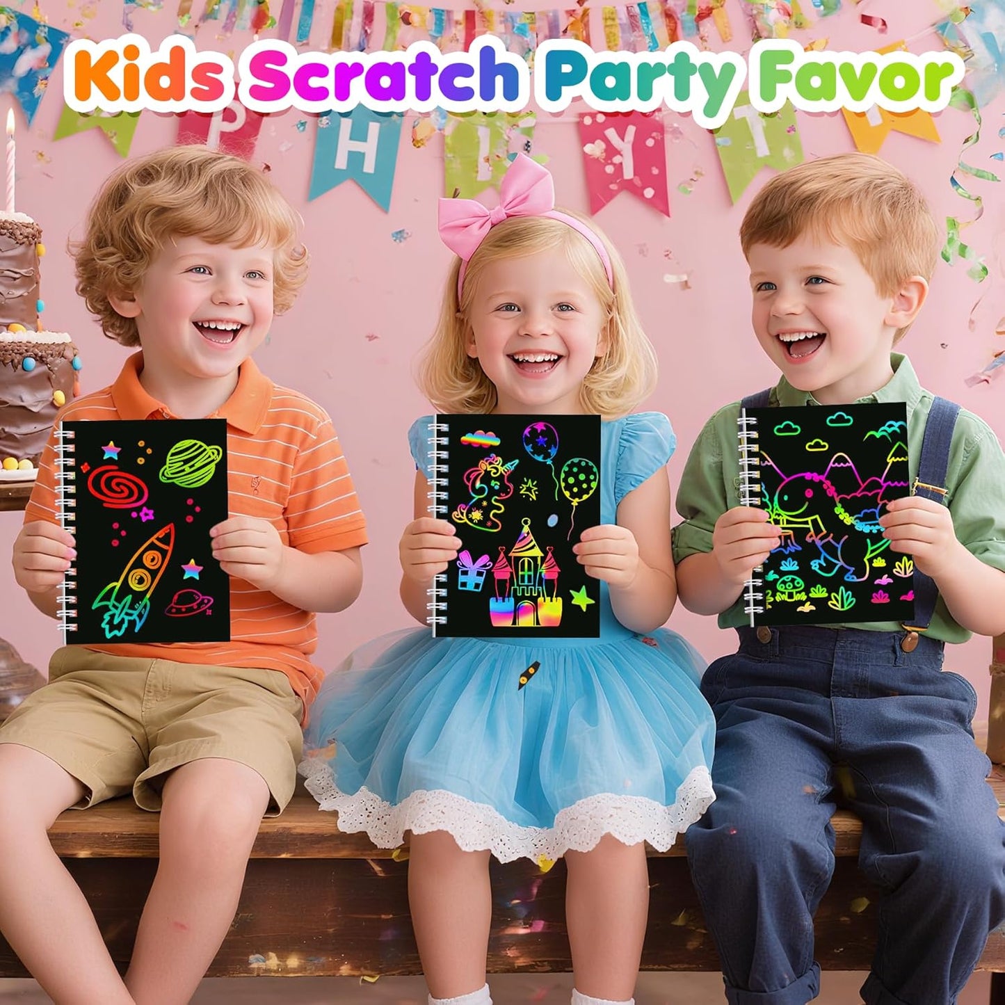 Elover Party Favors for Kids 4-8-12: 24 Pack Scratch Rainbow Art Crafts Notebook, Coloring Book Goodie Bags Stuffers Kit, Bulk Birthday Gift Classroom Prizes Girl Boy Toddler