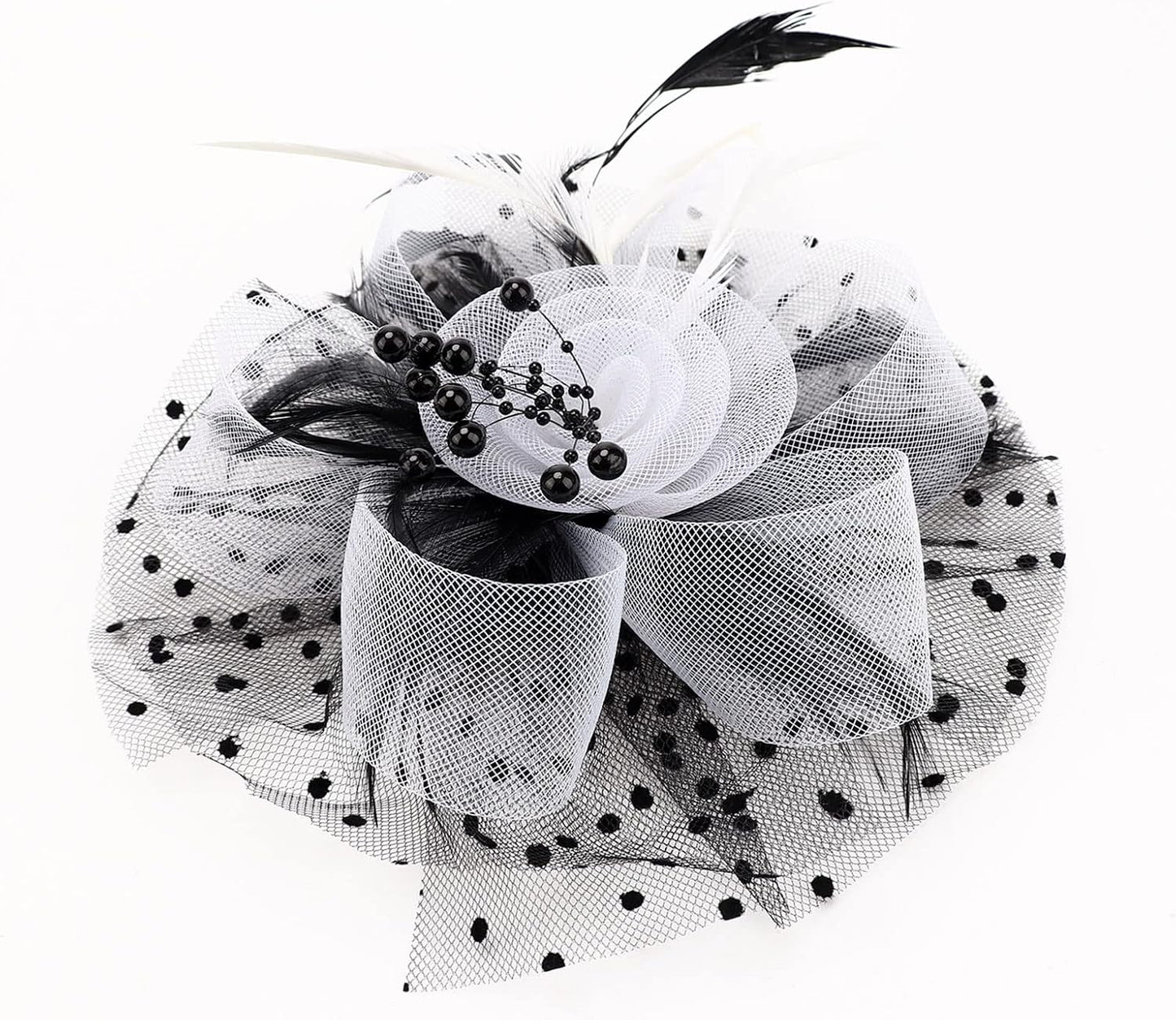 DRESHOW Fascinators Hat Flower Mesh Ribbons Feathers on a Headband and a Clip Tea Party Headwear for Girls and Women - Colors B