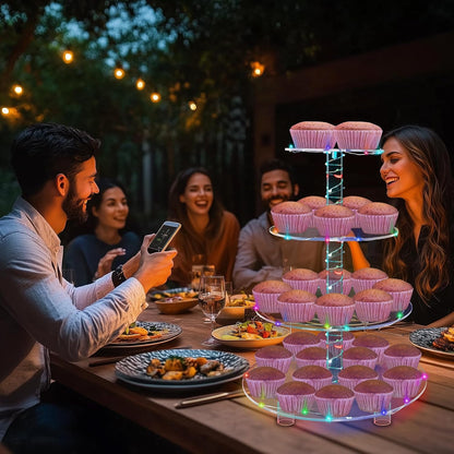 YestBuy Cupcake Stand with Yellow Led Lights, 4 Tier Cupcake Stand for 50 Cupcakes, Acrylic Cupcake Tower Stand, Clear Tiered Cupcake Holder for Birthday Cady Bar Décor Weddings, Parties Events