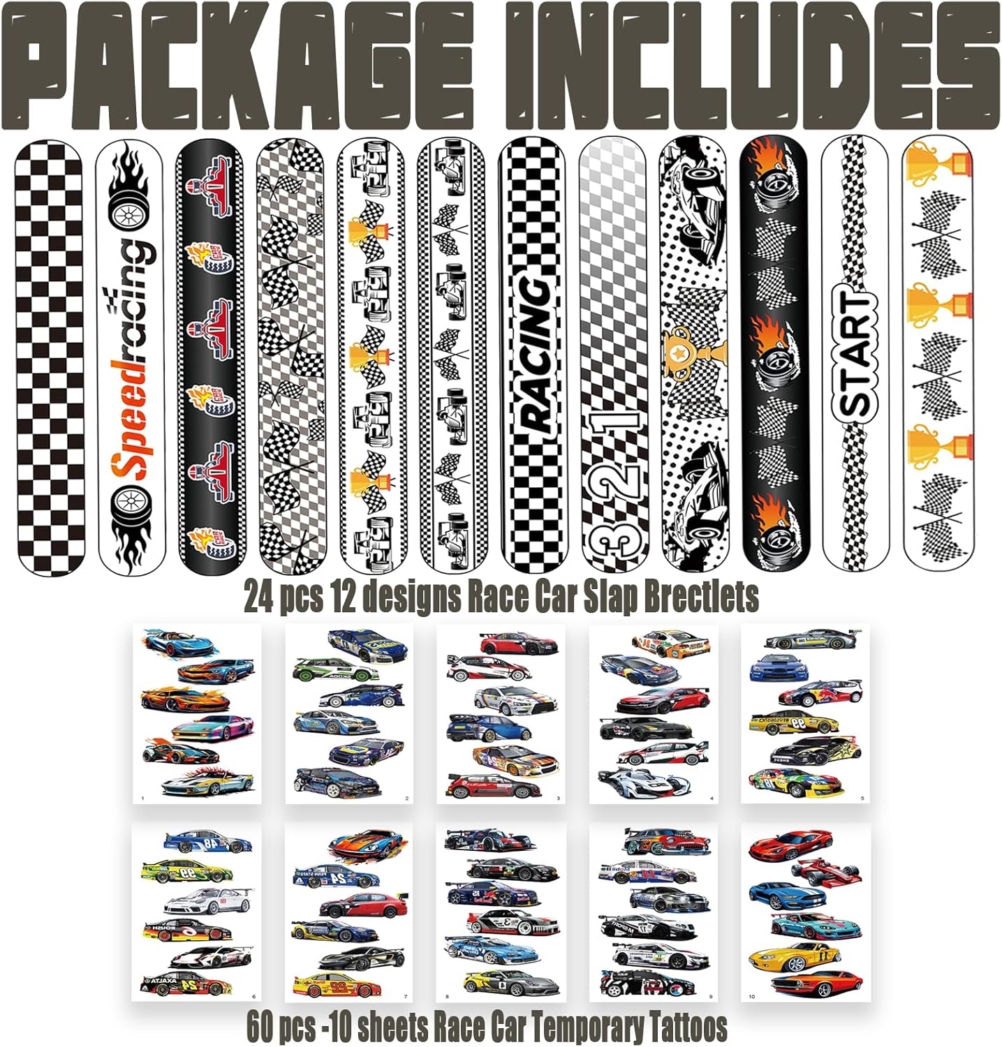 84PCS Engeering Vehicle Party Favors Set – 24pcs Slap Bracelets & 60pcs Temporary Tattoos with Construction Vehicle Designs, Engeering Theme Party Supplies for, Truck Decorations
