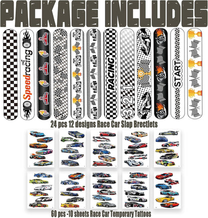 84PCS Engeering Vehicle Party Favors Set – 24pcs Slap Bracelets & 60pcs Temporary Tattoos with Construction Vehicle Designs, Engeering Theme Party Supplies for, Truck Decorations