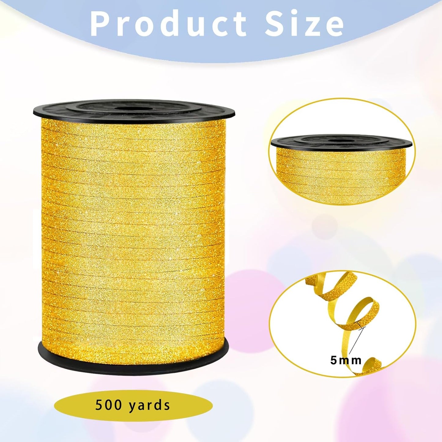 Rainbow Curling Ribbon, 500 Yard Metallic Shiny Curling Ribbon, 1/5" for Presents, Balloons, Parties & Festivals