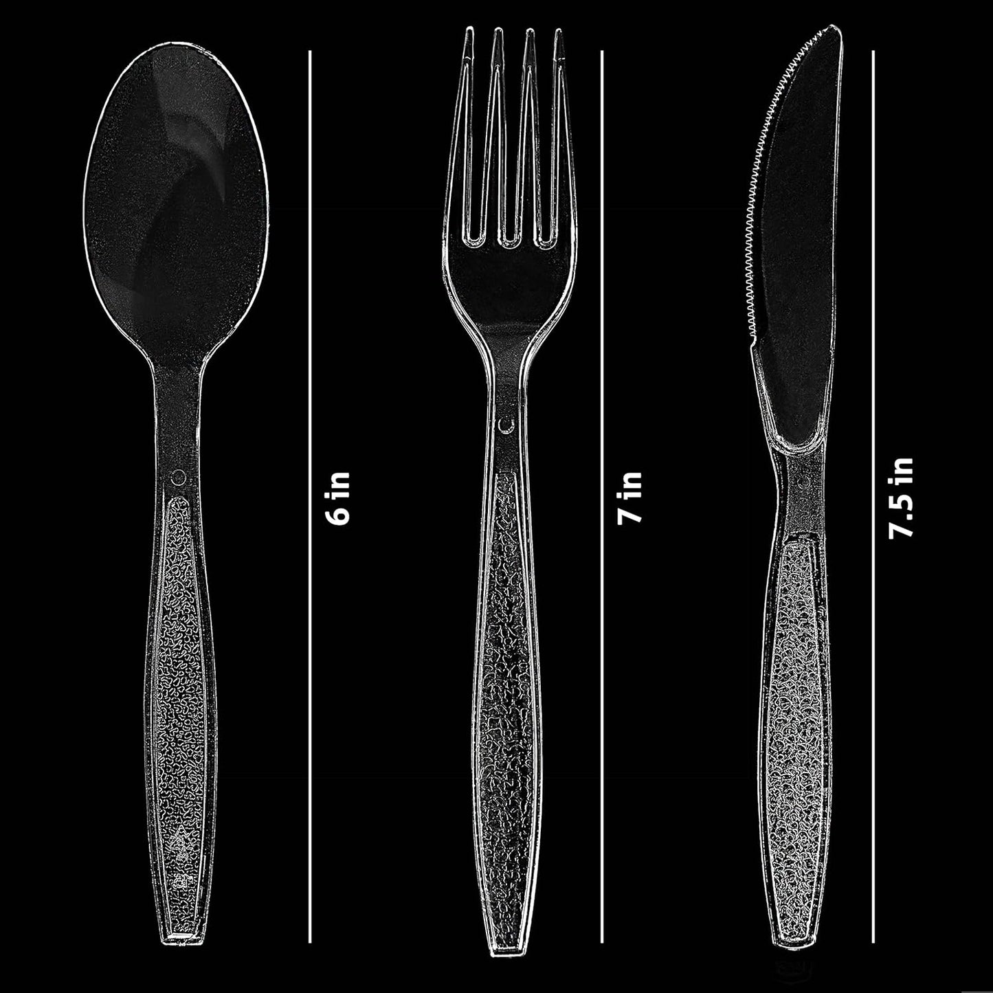 Heavy Weight Plastic Silverware Set - 200 Forks, 100 Knives, 100 Spoons - Disposable Cutlery Combo (Black)