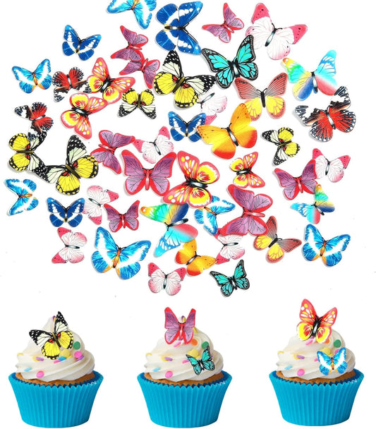 Weraru 58Pcs Edible Butterfly and Flowers Cake Topper Cupcake Toppers Wedding Themed Party Birthday Cake Decoration Mixed Size & Colour
