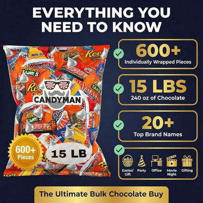 CANDYMAN 4 lb Assorted Chocolate Candy Variety Pack, Bulk Chocolate Individually Wrapped, Candy & Holiday Treats, Father's Day, Ship with Ice