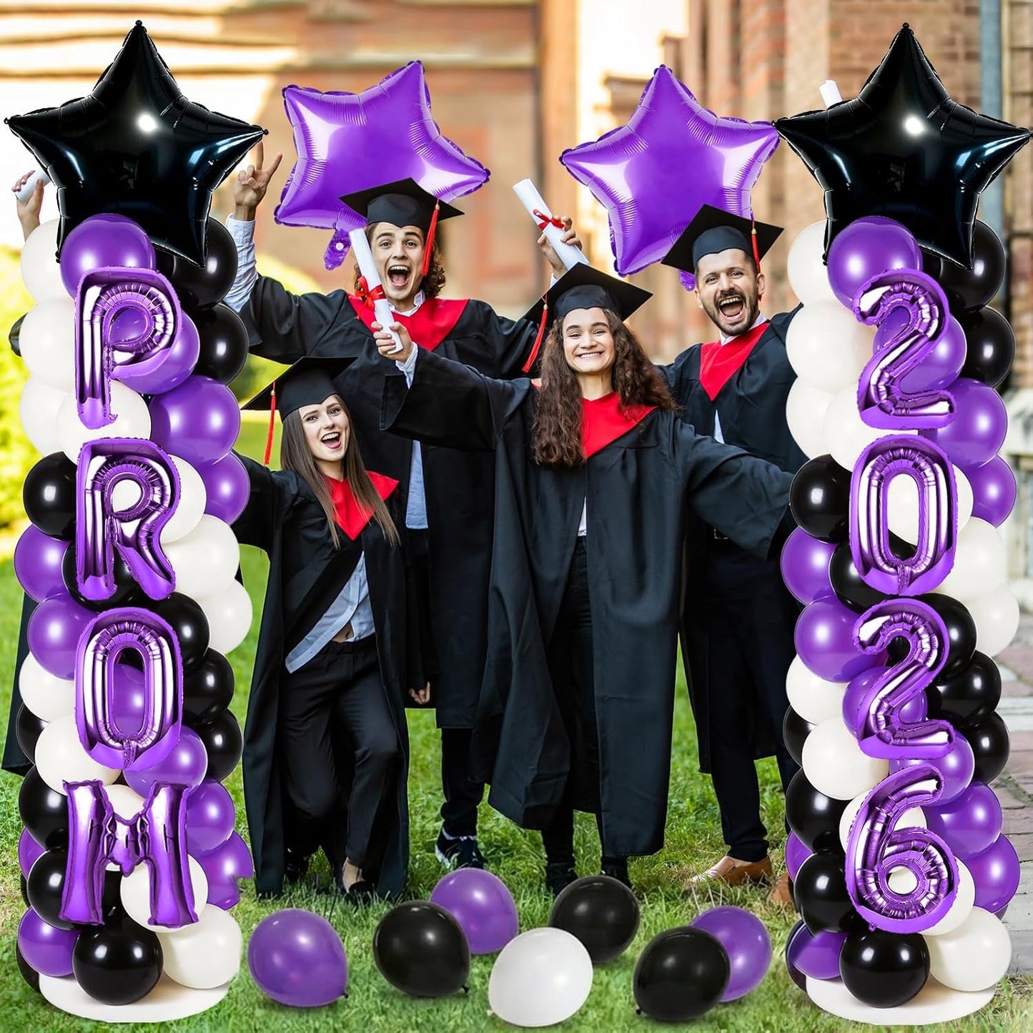 2 Sets Graduation Balloon Column Stand Kits with Balloons 2026 Grad Themed Decoration Navy Blue Balloon Tower Stand Kit for Grad High School & College Celebration Party Decor