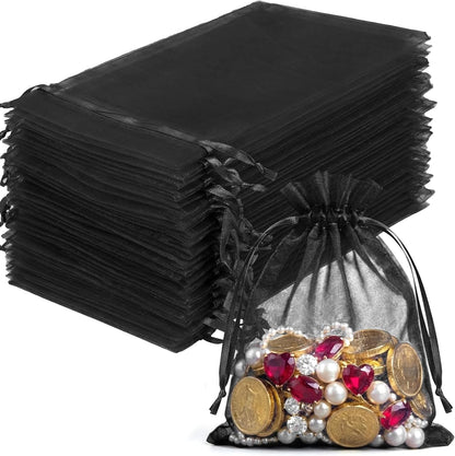 FUNFERY 100 Pcs White Organza Bags 3x4 in, Small Mesh Drawstring Gift Bags for Sachet, Jewelry, Wedding Favor, Candy Goodie Treat Bag,Easter Day