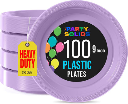 Party Solids Black Plastic Plates For Party 10" Black Disposable Plates For Party Supplies 100 Pcs Plastic Dinnerware Sets Heavy Duty 350 GSM Disposable Dinnerware Set