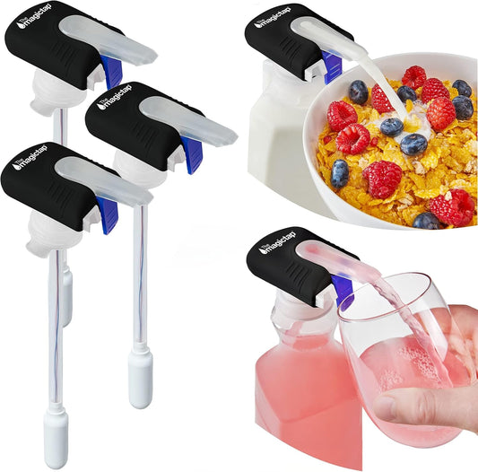 Magic Tap Automatic Drink Dispenser for Fridge, Black (1 Pack), No Spill Milk Dispenser for Fridge, Automatic Milk Dispenser Pump for Gallon Jugs, Water & Juice, Fits Most Bottles, Batteries Required