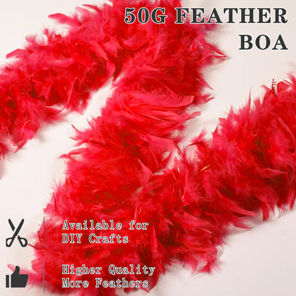 SOGUGOM Red 35g Feather Boas - 2 Yards Boa Feathers for Party, Wedding, Centerpieces, Concert, Costume and Christmas Tree(Red)