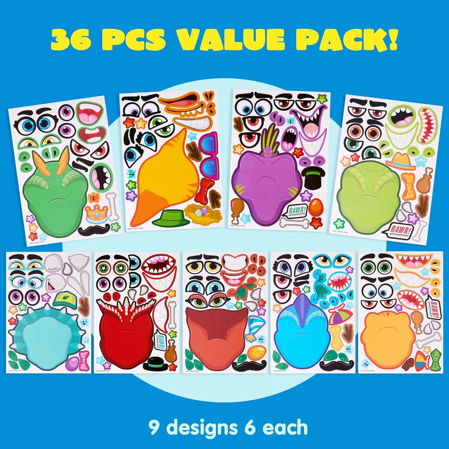 JOYIN 36 Sheets 9"x6" Make a face Stickers for Kids, Make Your Own Animal Stickers with Unicorn, Dinosaur, Sea and Safari Animals, Crafts Birthday Party Favors, Goodie Bags Classroom Activities