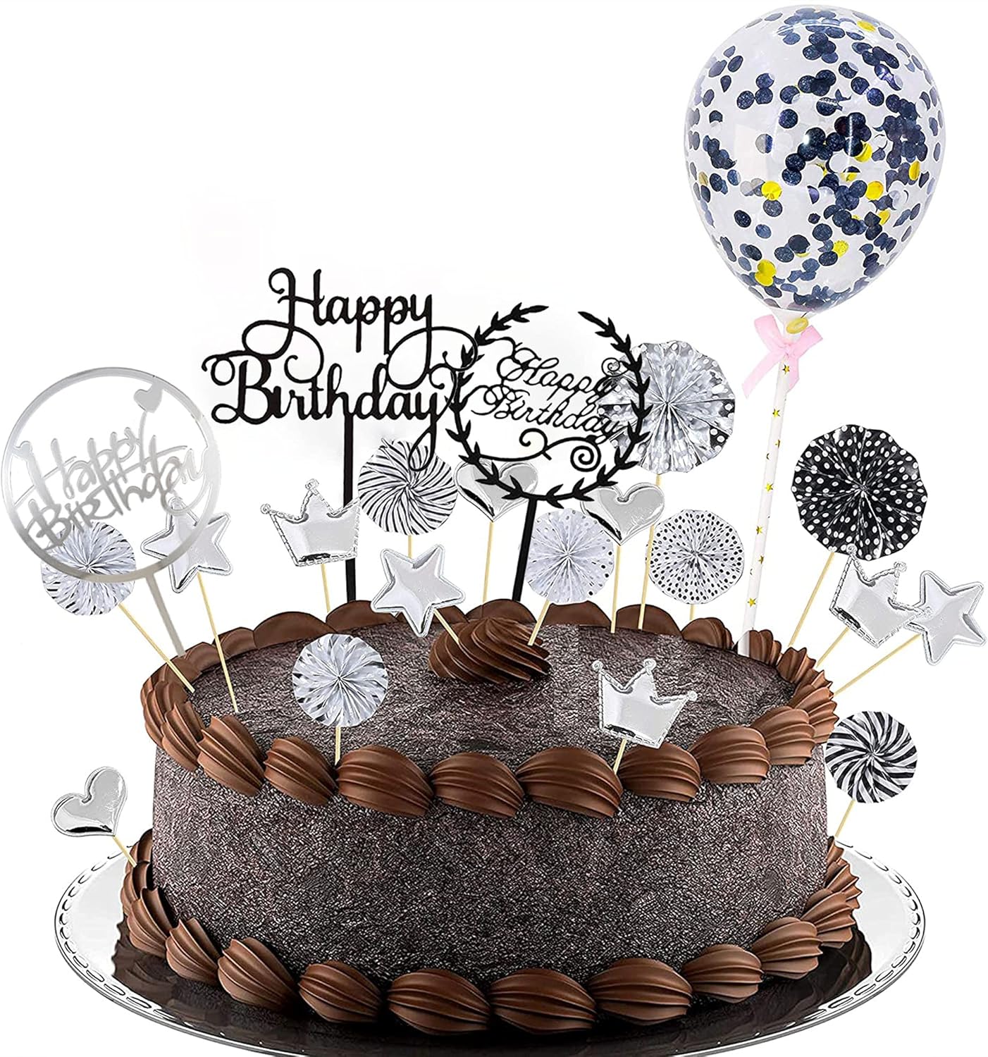 10 PCS Black Happy Birthday Cake Topper Acrylic Cupcake Topper A Series of Birthday Cake Supplies Decorations