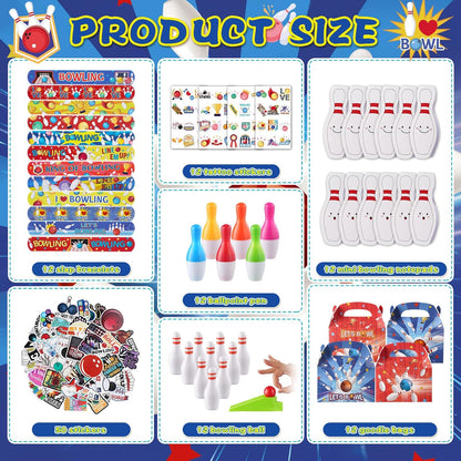 Vanblue 122 Pcs Bowling Party Favors Set Gift Birthday Decorations for Kids Classroom Rewards Mini Bowling Game Toy Set, Ballpoint Pen Goodie Bag Fillers and School Prizes