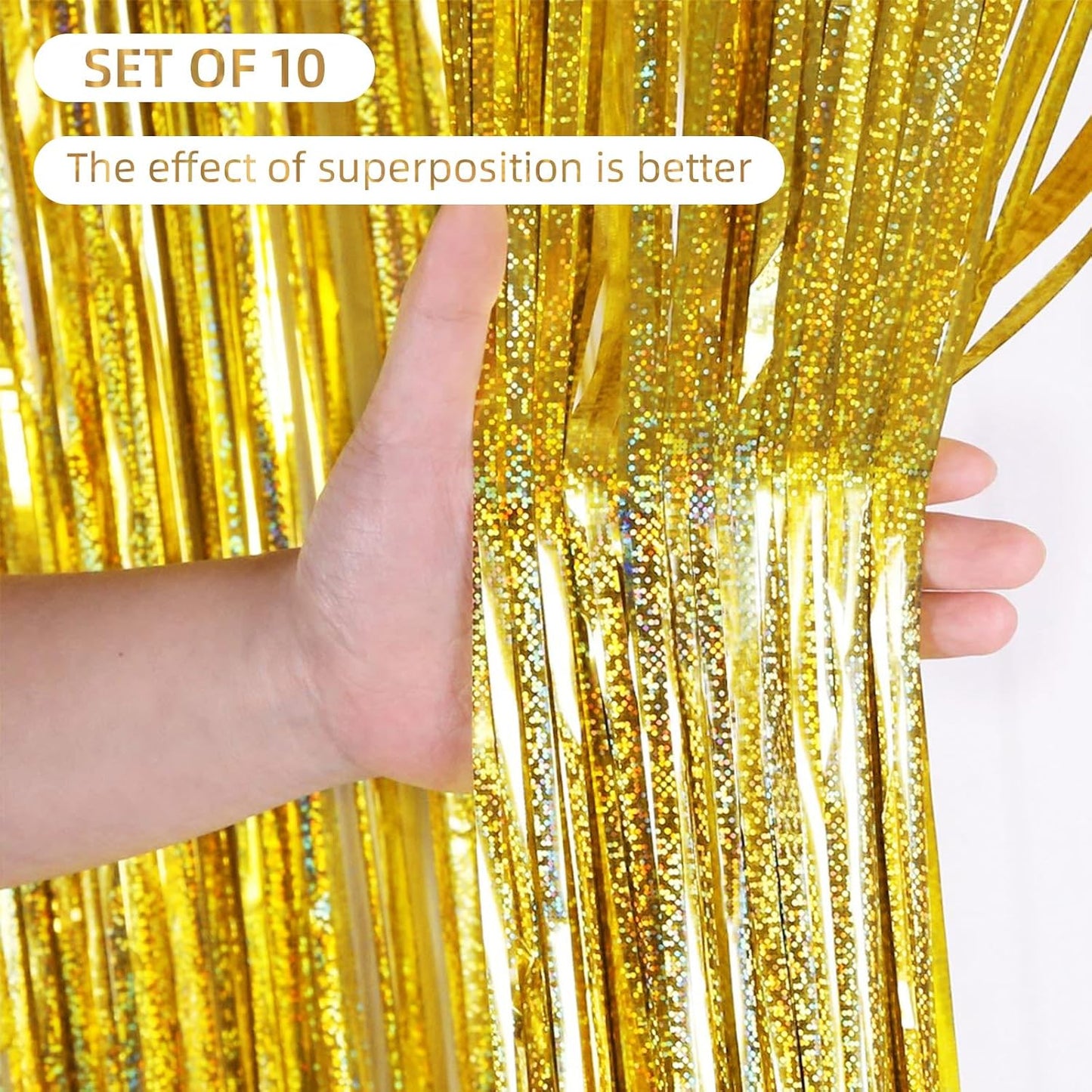 10 Pack Silver Backdrop Curtain 3.2ft x 8.2ft Metallic Tinsel Foil Fringe Curtains Photo Booth Background for Birthday Party Decoration Baby Shower Engagement Wedding Christmas Decoration (Silver)