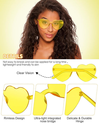 Frienda 20 Pairs Heart Shaped Sunglasses Rimless Candy Color Glasses for Women Men Party Favor