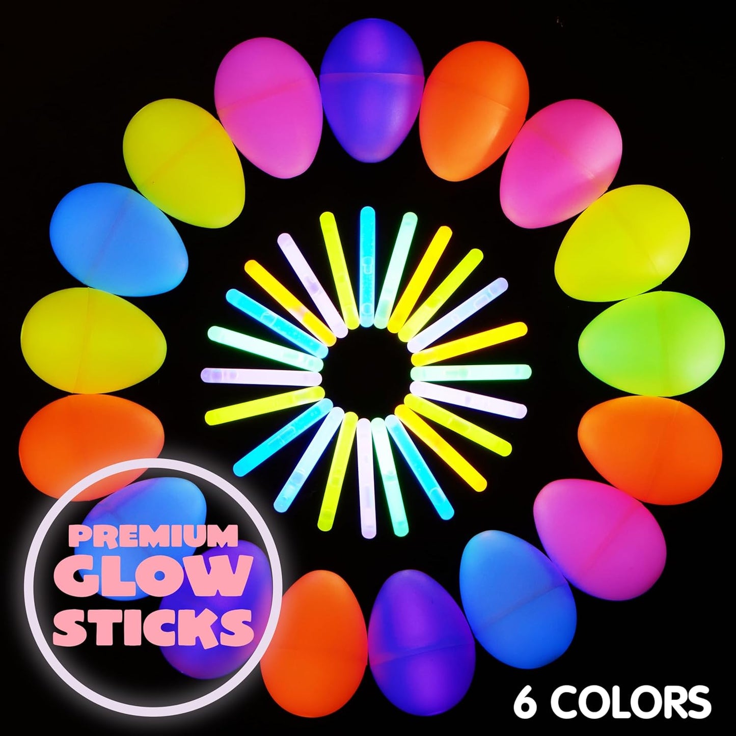 JOYIN 36 Pcs Easter Eggs with 72 Pcs Mini Glow Sticks for Kids Glow-in-The-Dark Basket Stuffers Fillers Gift, Easter Eggs Hunt Game Party Favors Classroom Decorations Supplies