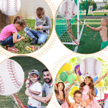 Baseball Piñata with Blindfold Bat for Birthday Party Softball Paper Piñata Sports Balls Confetti Baseball Party Supplies for Birthday Party Decorations 13.19 x 13.19 x 3 Inch(Cool)