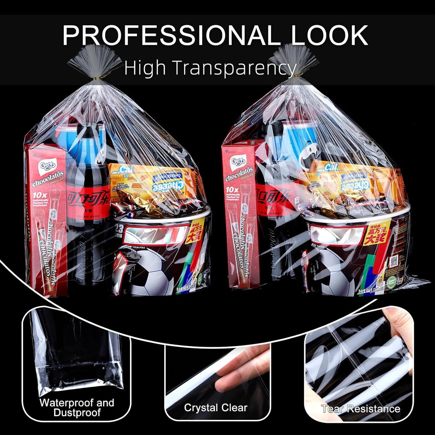 Clear Candy Bags 100pcs 6X10 Cellophane Treat Bag Party Favor Goodie Cake Pop Gift Apple Cello for Gift Baskets Bakery Cookie with Ties