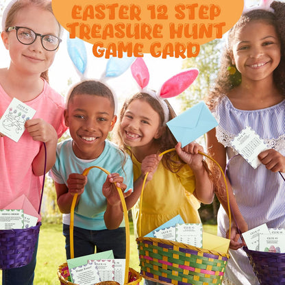 Fullhawl 36 Pcs Easter Party Games Easter Egg Scavenger Hunt Cards Indoor Treasure Clues Answer Game with Envelopes Party Favor for Teens Adults Family School Supplies