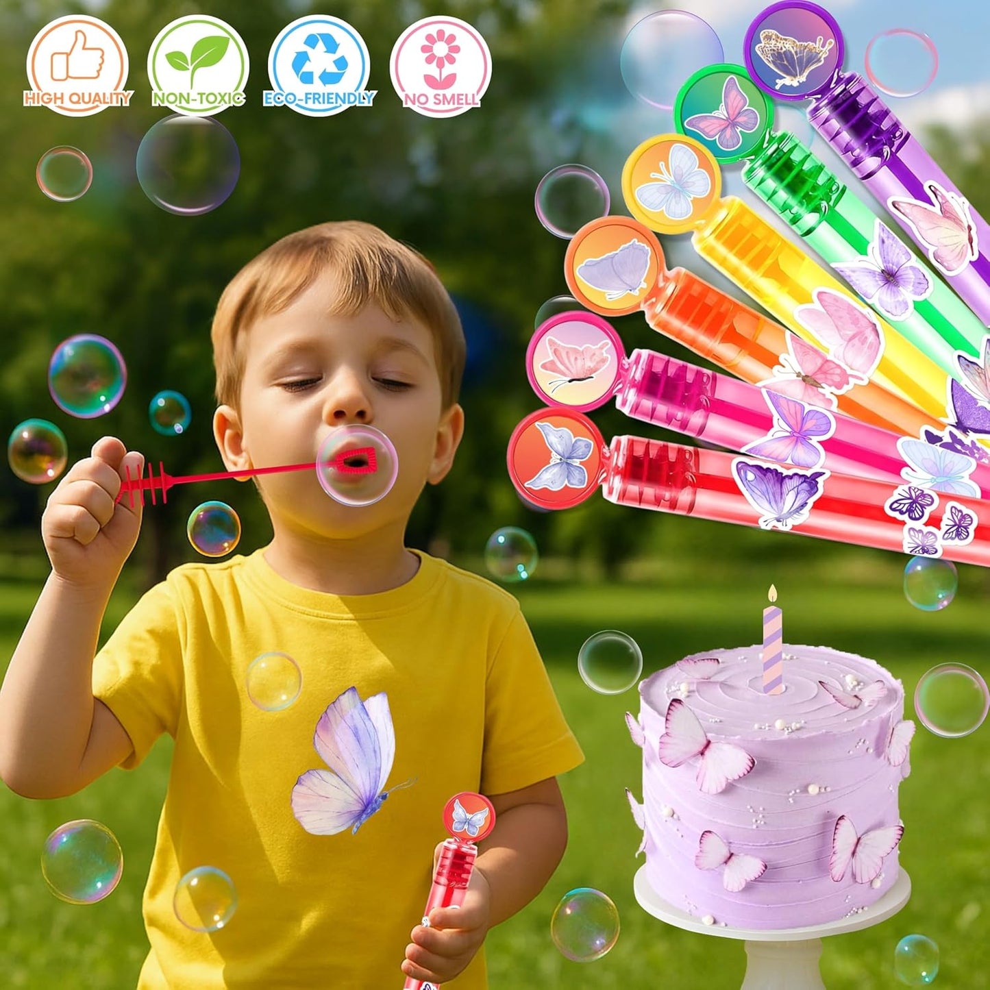Butterfly Party Favors for Kids – 24PCS Fairy Garden-Themed Mini Bubble Wands, Great for Birthday Supplies, Pinata Fillers, Goodie Bags & Classroom Rewards