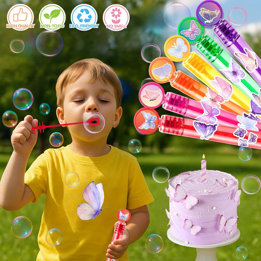 Butterfly Party Favors for Kids – 24PCS Fairy Garden-Themed Mini Bubble Wands, Great for Birthday Supplies, Pinata Fillers, Goodie Bags & Classroom Rewards